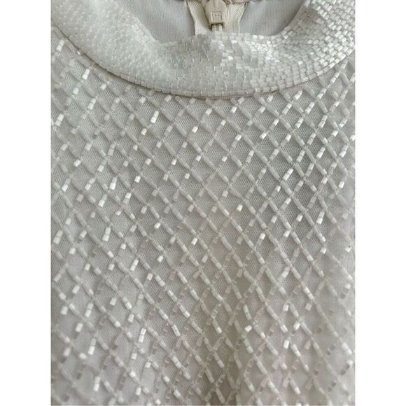 Mac Duggal Hand Embellished Halter Neck Midi Sheath Dress White Women's Size 8 - Picture 7 of 10